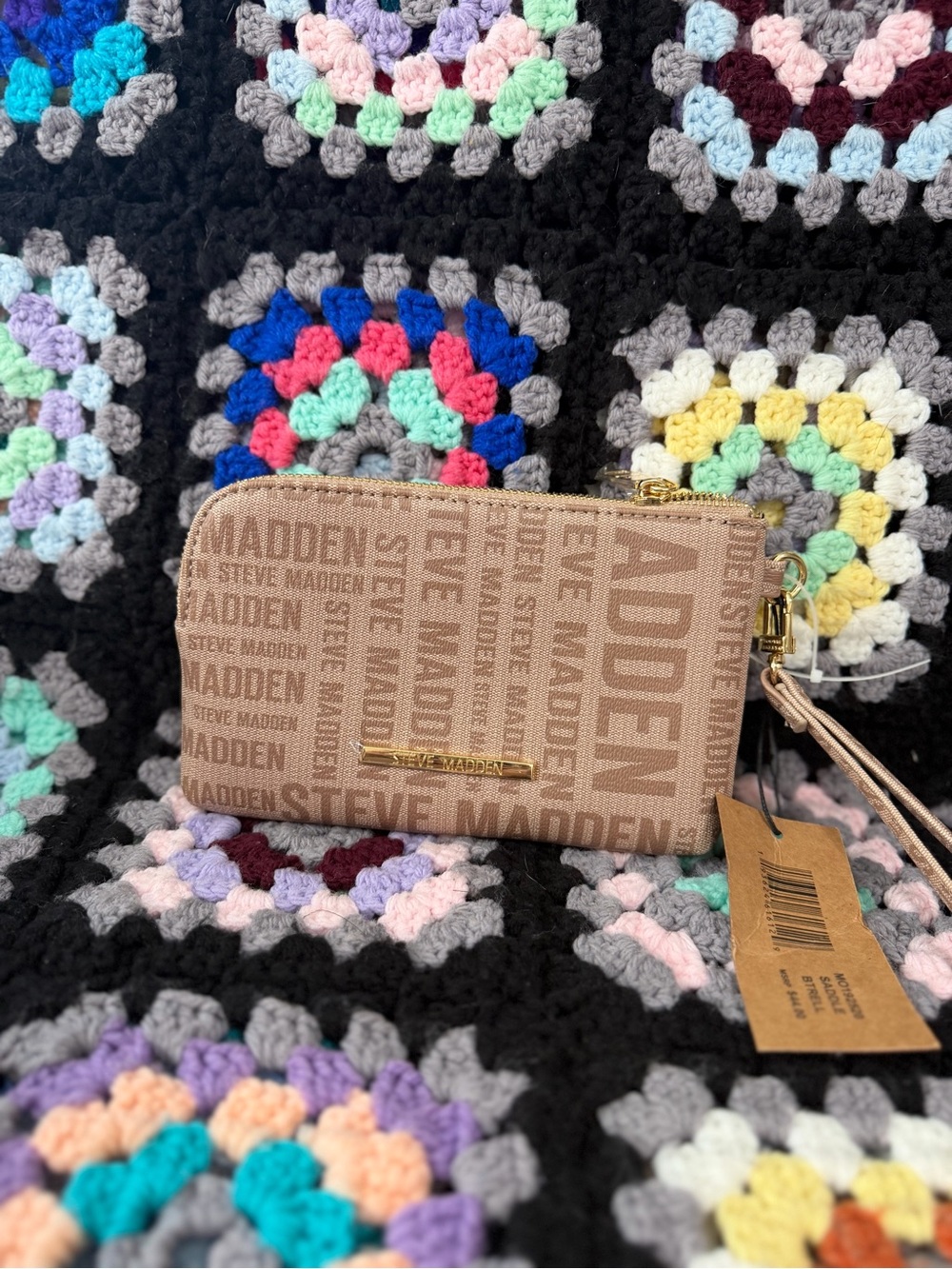 Steve Madden Tan Logo Wristlet Clutch